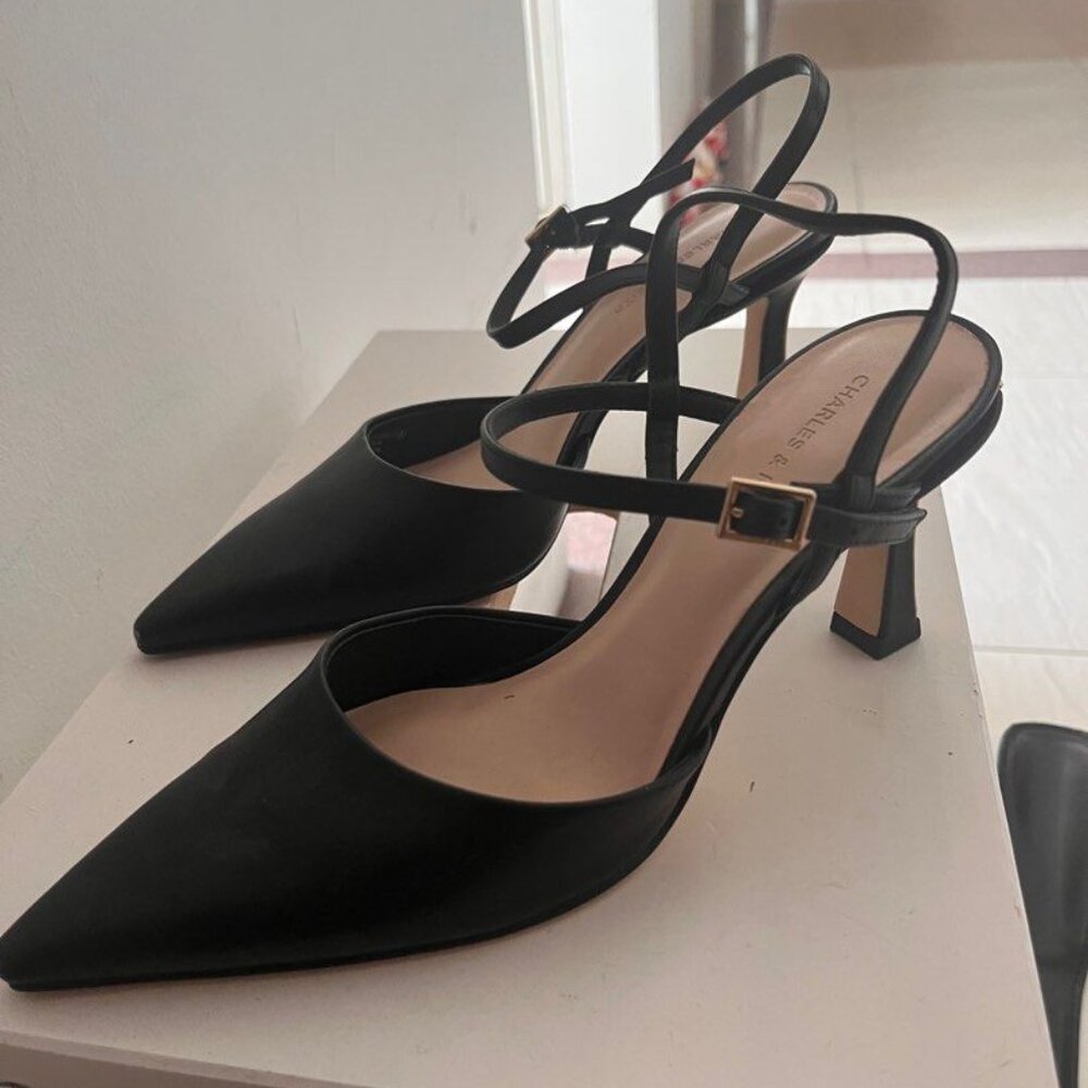 Charles & Keith Black Slingback Heels